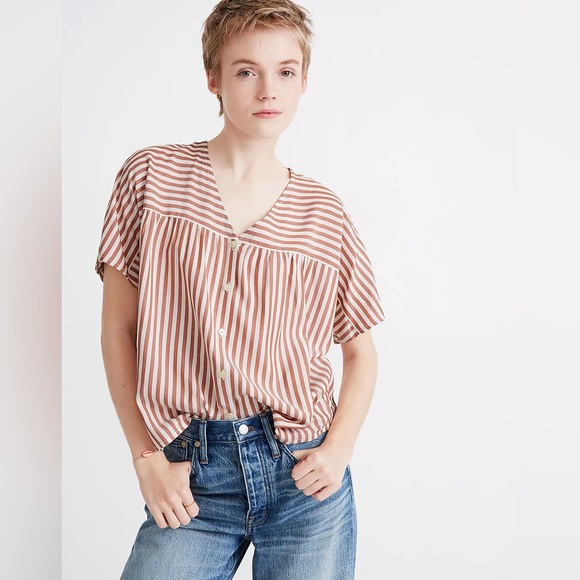 Madewell Tops - Madewell Rhyme Button-Front Top in Stripe Play Blouse size XXS EUC